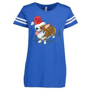 Funny Tangled Christmas Lights Corgi Dog Enza Ladies Jersey Football T-Shirt