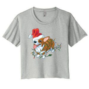 Funny Tangled Christmas Lights Corgi Dog Women's Crop Top Tee