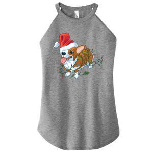 Funny Tangled Christmas Lights Corgi Dog Women's Perfect Tri Rocker Tank