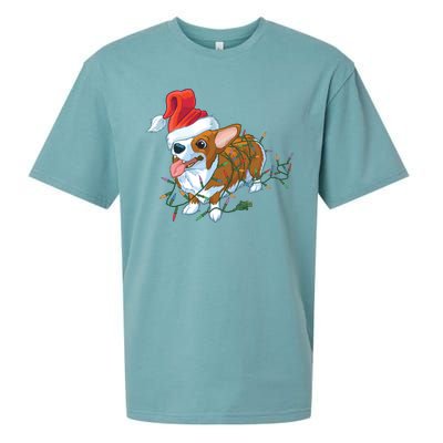 Funny Tangled Christmas Lights Corgi Dog Sueded Cloud Jersey T-Shirt