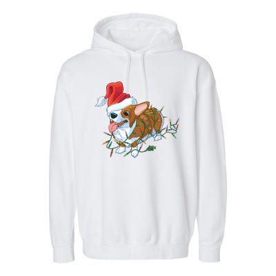 Funny Tangled Christmas Lights Corgi Dog Garment-Dyed Fleece Hoodie