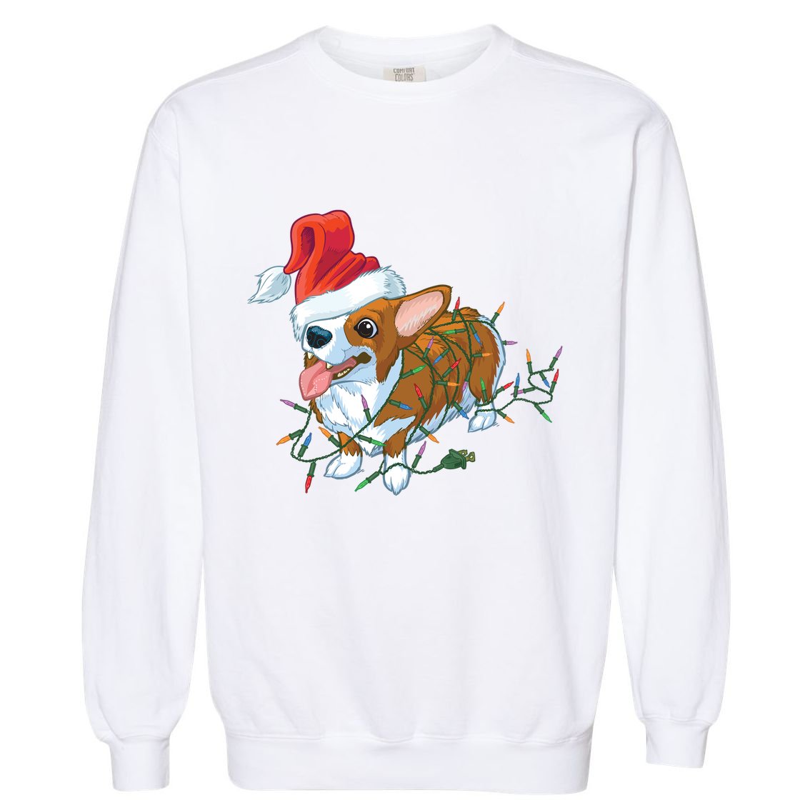 Funny Tangled Christmas Lights Corgi Dog Garment-Dyed Sweatshirt