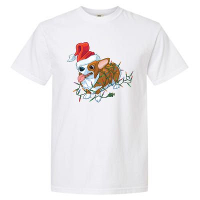 Funny Tangled Christmas Lights Corgi Dog Garment-Dyed Heavyweight T-Shirt