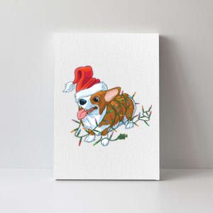 Funny Tangled Christmas Lights Corgi Dog Canvas