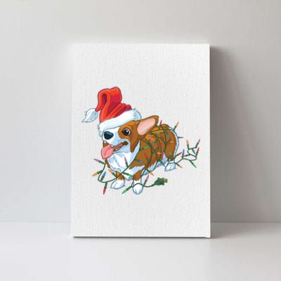 Funny Tangled Christmas Lights Corgi Dog Canvas