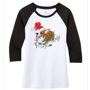 Funny Tangled Christmas Lights Corgi Dog Women's Tri-Blend 3/4-Sleeve Raglan Shirt