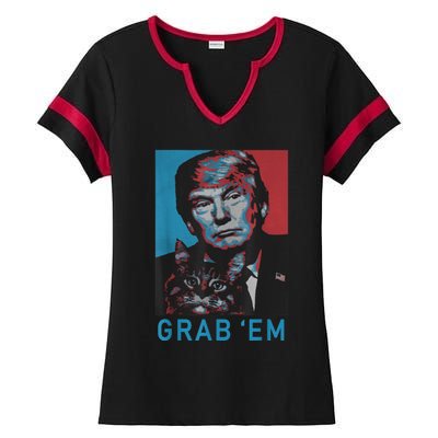 Funny Trump Cat Grab' Em Vintage Retro Trump Gift Ladies Halftime Notch Neck Tee