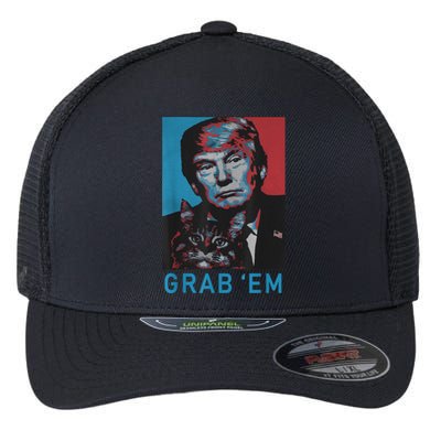 Funny Trump Cat Grab' Em Vintage Retro Trump Gift Flexfit Unipanel Trucker Cap