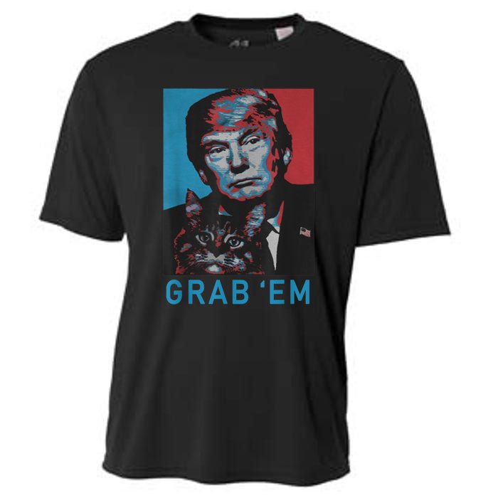 Funny Trump Cat Grab' Em Vintage Retro Trump Gift Cooling Performance Crew T-Shirt