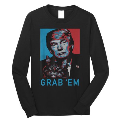 Funny Trump Cat Grab' Em Vintage Retro Trump Gift Long Sleeve Shirt