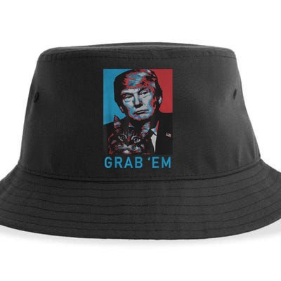 Funny Trump Cat Grab' Em Vintage Retro Trump Gift Sustainable Bucket Hat