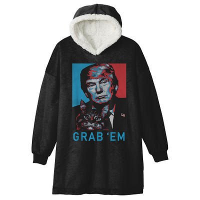 Funny Trump Cat Grab' Em Vintage Retro Trump Gift Hooded Wearable Blanket