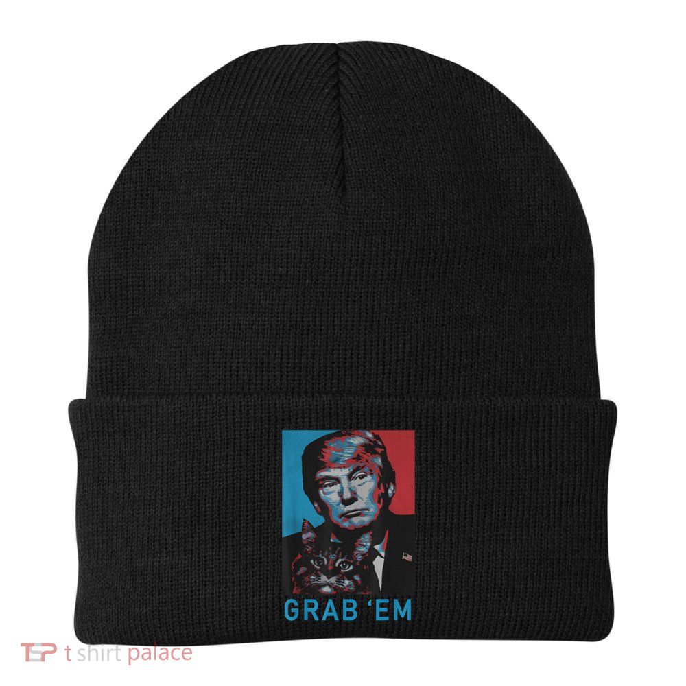Funny Trump Cat Grab' Em Vintage Retro Trump Gift Beanie