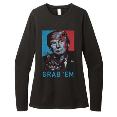 Funny Trump Cat Grab' Em Vintage Retro Trump Gift Womens CVC Long Sleeve Shirt