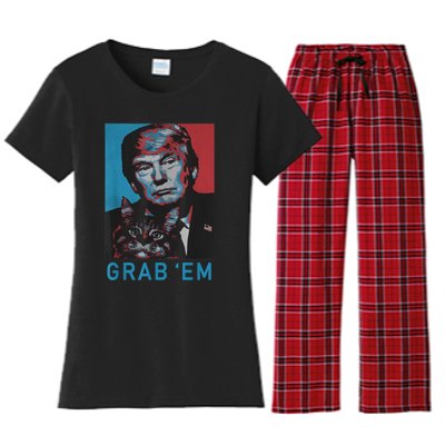 Funny Trump Cat Grab' Em Vintage Retro Trump Gift Women's Flannel Pajama Set