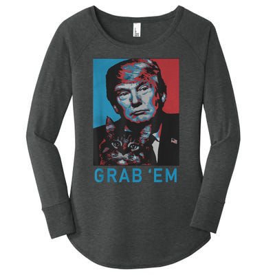 Funny Trump Cat Grab' Em Vintage Retro Trump Gift Women's Perfect Tri Tunic Long Sleeve Shirt