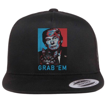 Funny Trump Cat Grab' Em Vintage Retro Trump Gift Flat Bill Trucker Hat