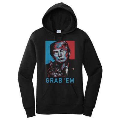 Funny Trump Cat Grab' Em Vintage Retro Trump Gift Women's Pullover Hoodie