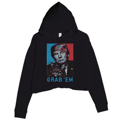 Funny Trump Cat Grab' Em Vintage Retro Trump Gift Crop Fleece Hoodie