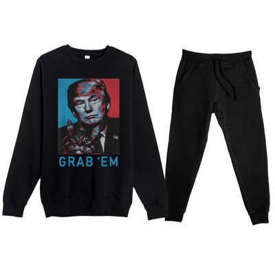 Funny Trump Cat Grab' Em Vintage Retro Trump Gift Premium Crewneck Sweatsuit Set