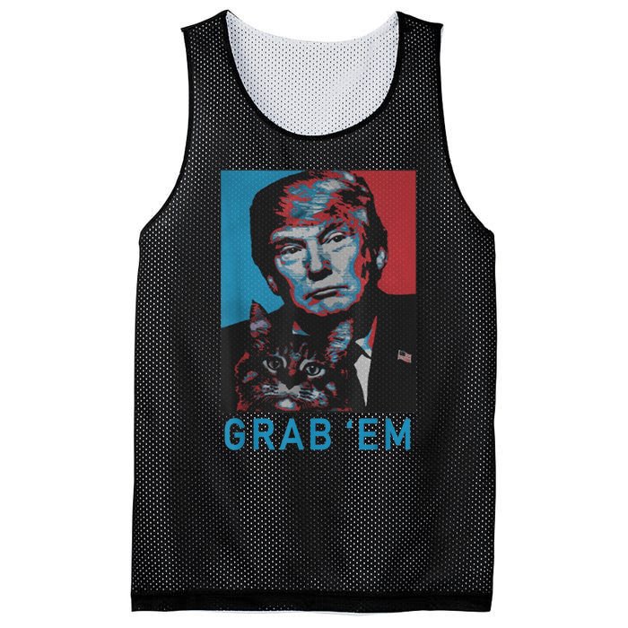 Funny Trump Cat Grab' Em Vintage Retro Trump Gift Mesh Reversible Basketball Jersey Tank