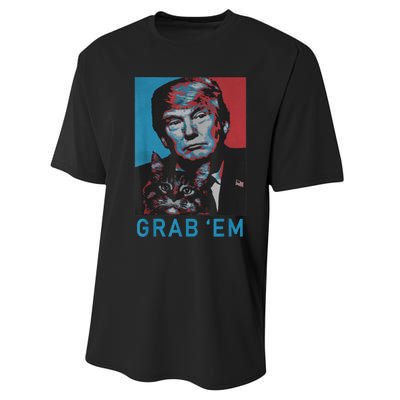 Funny Trump Cat Grab' Em Vintage Retro Trump Gift Performance Sprint T-Shirt