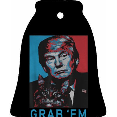 Funny Trump Cat Grab' Em Vintage Retro Trump Gift Ceramic Bell Ornament