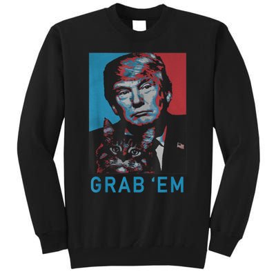 Funny Trump Cat Grab' Em Vintage Retro Trump Gift Tall Sweatshirt