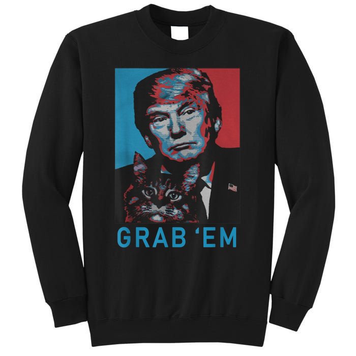 Funny Trump Cat Grab' Em Vintage Retro Trump Gift Tall Sweatshirt