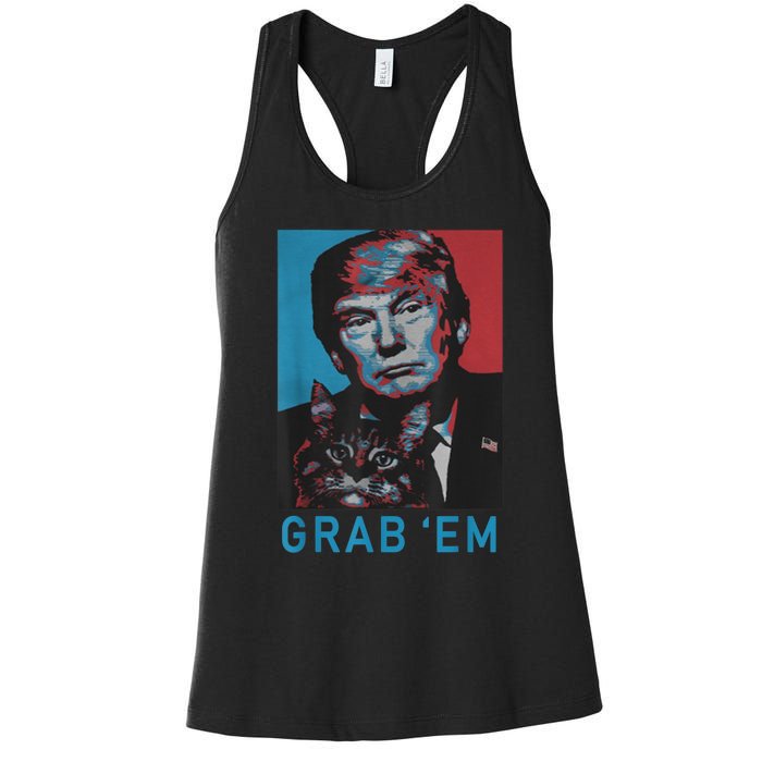 Funny Trump Cat Grab' Em Vintage Retro Trump Gift Women's Racerback Tank