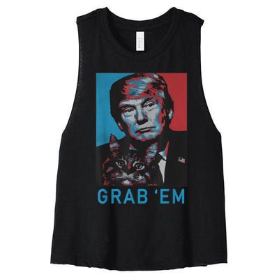 Funny Trump Cat Grab' Em Vintage Retro Trump Gift Women's Racerback Cropped Tank