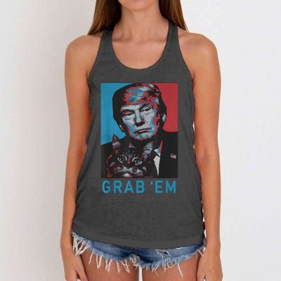 Funny Trump Cat Grab' Em Vintage Retro Trump Gift Women's Knotted Racerback Tank