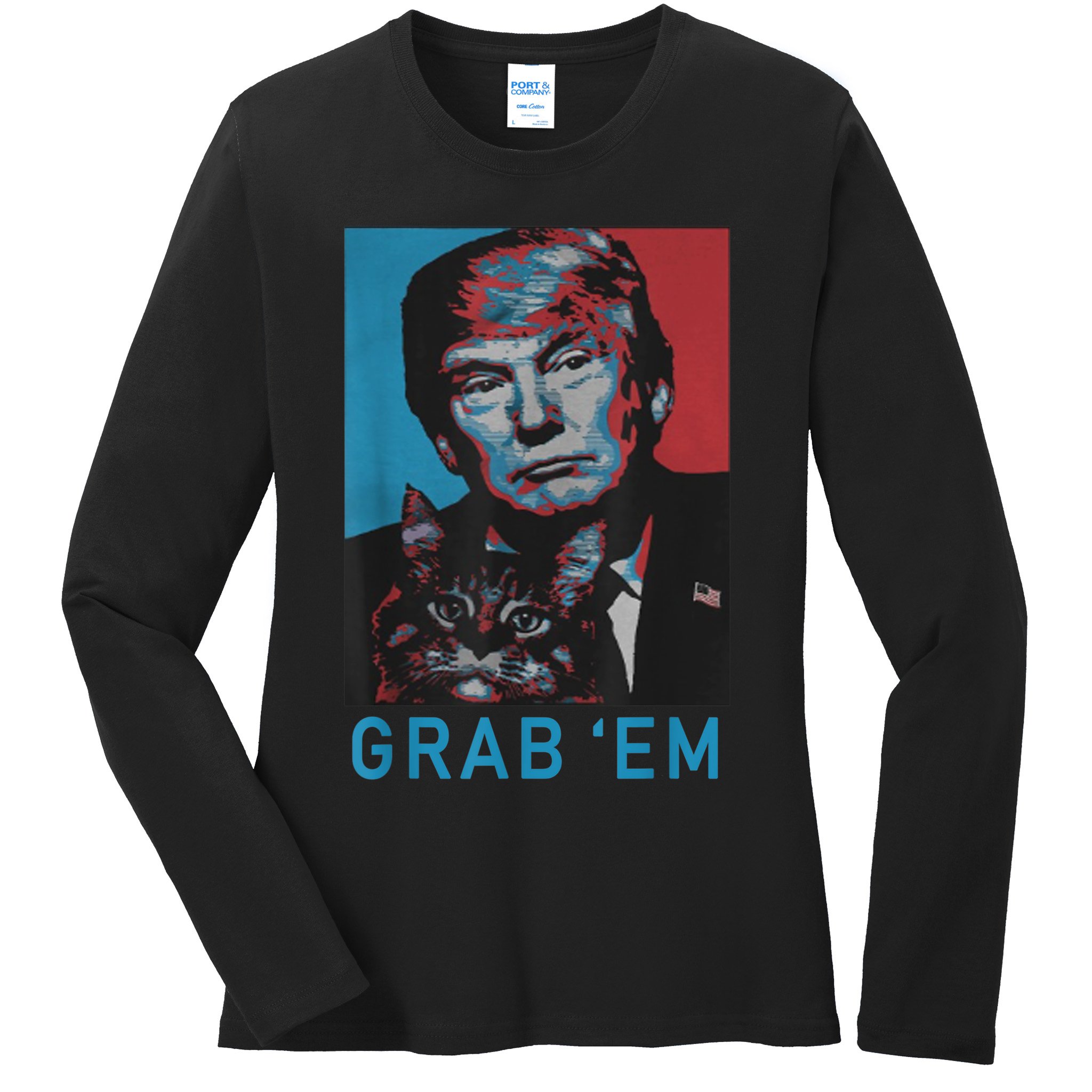 Funny Trump Cat Grab' Em Vintage Retro Trump Gift Ladies Long Sleeve Shirt