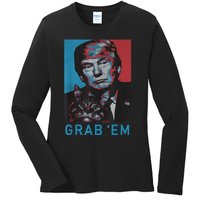 Funny Trump Cat Grab' Em Vintage Retro Trump Gift Ladies Long Sleeve Shirt