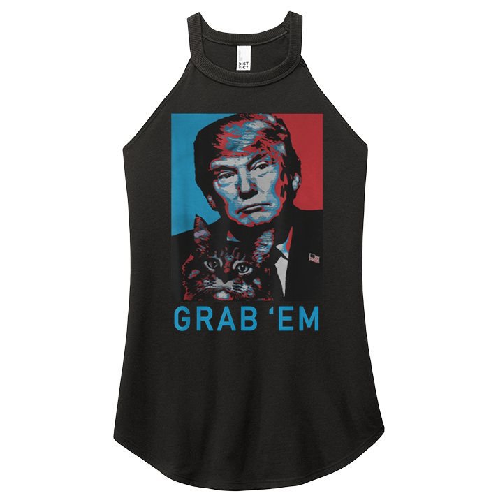 Funny Trump Cat Grab' Em Vintage Retro Trump Gift Women's Perfect Tri Rocker Tank
