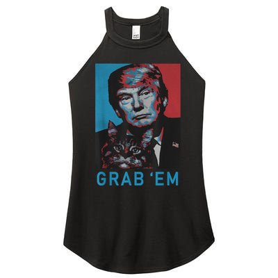 Funny Trump Cat Grab' Em Vintage Retro Trump Gift Women's Perfect Tri Rocker Tank