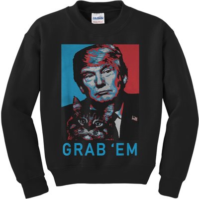 Funny Trump Cat Grab' Em Vintage Retro Trump Gift Kids Sweatshirt