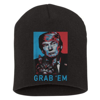 Funny Trump Cat Grab' Em Vintage Retro Trump Gift Short Acrylic Beanie