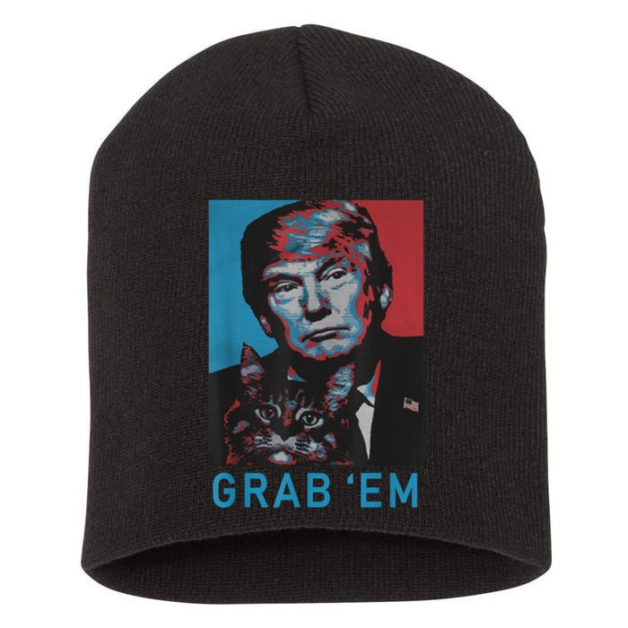 Funny Trump Cat Grab' Em Vintage Retro Trump Gift Short Acrylic Beanie