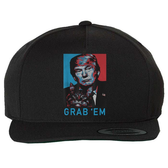 Funny Trump Cat Grab' Em Vintage Retro Trump Gift Wool Snapback Cap