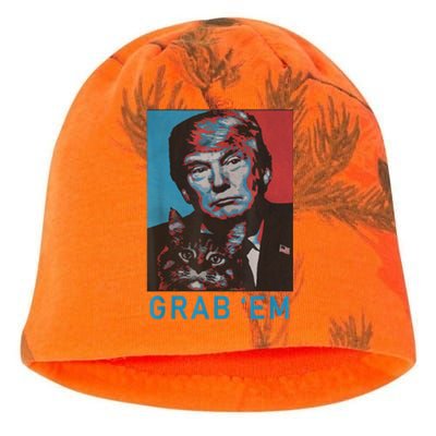 Funny Trump Cat Grab' Em Vintage Retro Trump Gift Kati - Camo Knit Beanie