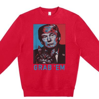 Funny Trump Cat Grab' Em Vintage Retro Trump Gift Premium Crewneck Sweatshirt