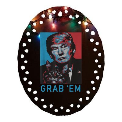 Funny Trump Cat Grab' Em Vintage Retro Trump Gift Ceramic Oval Ornament