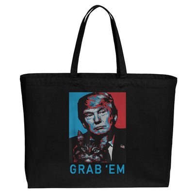 Funny Trump Cat Grab' Em Vintage Retro Trump Gift Cotton Canvas Jumbo Tote