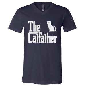 Funny The Catfather Fathers Day Cat Dad Pet Owner Gift V-Neck T-Shirt