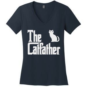 Funny The Catfather Fathers Day Cat Dad Pet Owner Gift Women's V-Neck T-Shirt