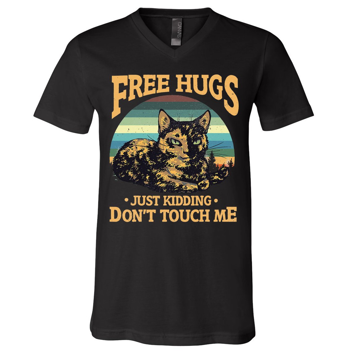 Free Tortoiseshell Cat Hugs Just Kidding Dont Touch Me V-Neck T-Shirt