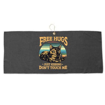 Free Tortoiseshell Cat Hugs Just Kidding Dont Touch Me Large Microfiber Waffle Golf Towel
