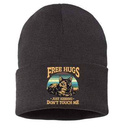 Free Tortoiseshell Cat Hugs Just Kidding Dont Touch Me Sustainable Knit Beanie