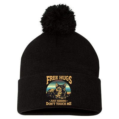 Free Tortoiseshell Cat Hugs Just Kidding Dont Touch Me Pom Pom 12in Knit Beanie